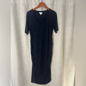 Women’s Maternity A Glow Midi Dress With Side Ruching Black Size XL